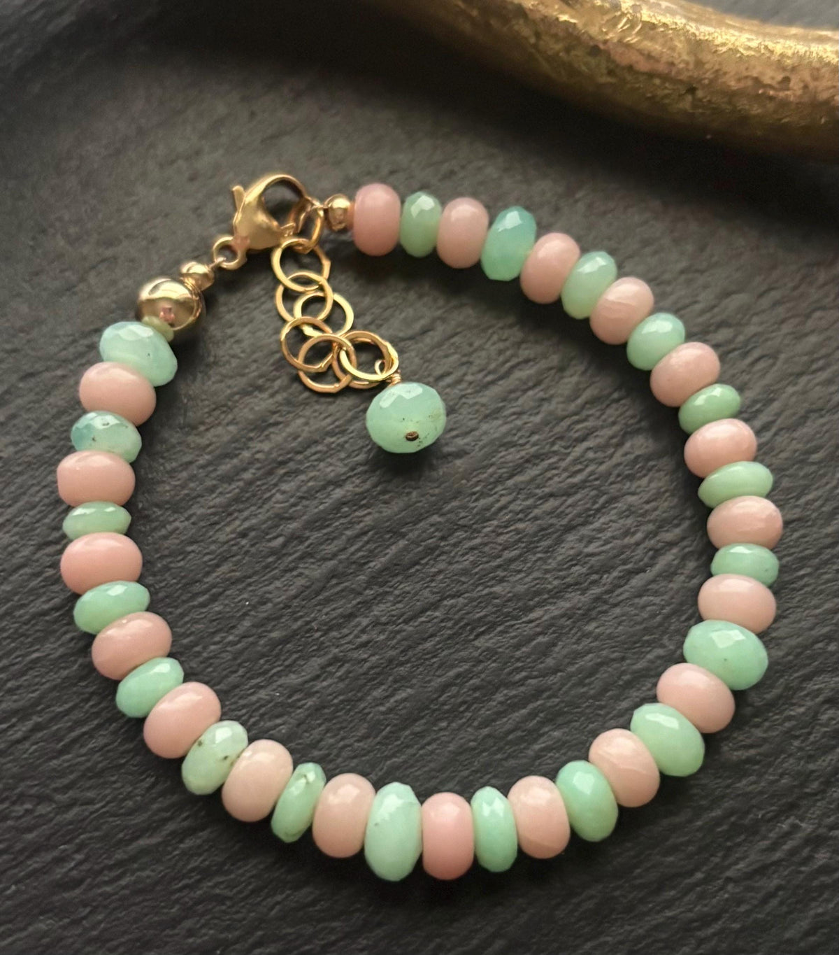 Luxe Chrysoprase & Pink Opal Bracelet, 14K Gold Filled