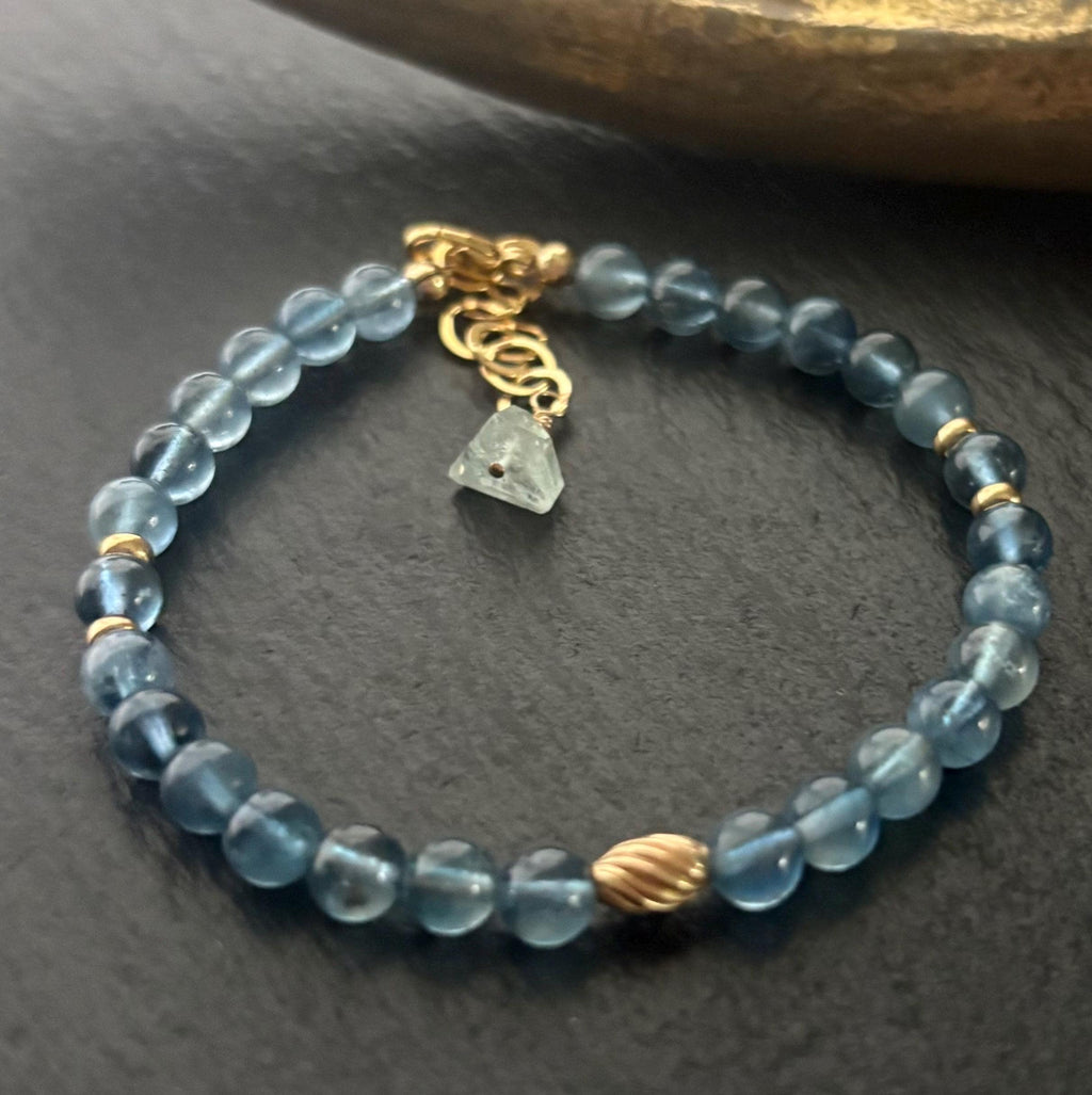Luxe AAA Natural Santa Maria Blue Aquamarine Gemstone Bracelet, 14K Gold Filled