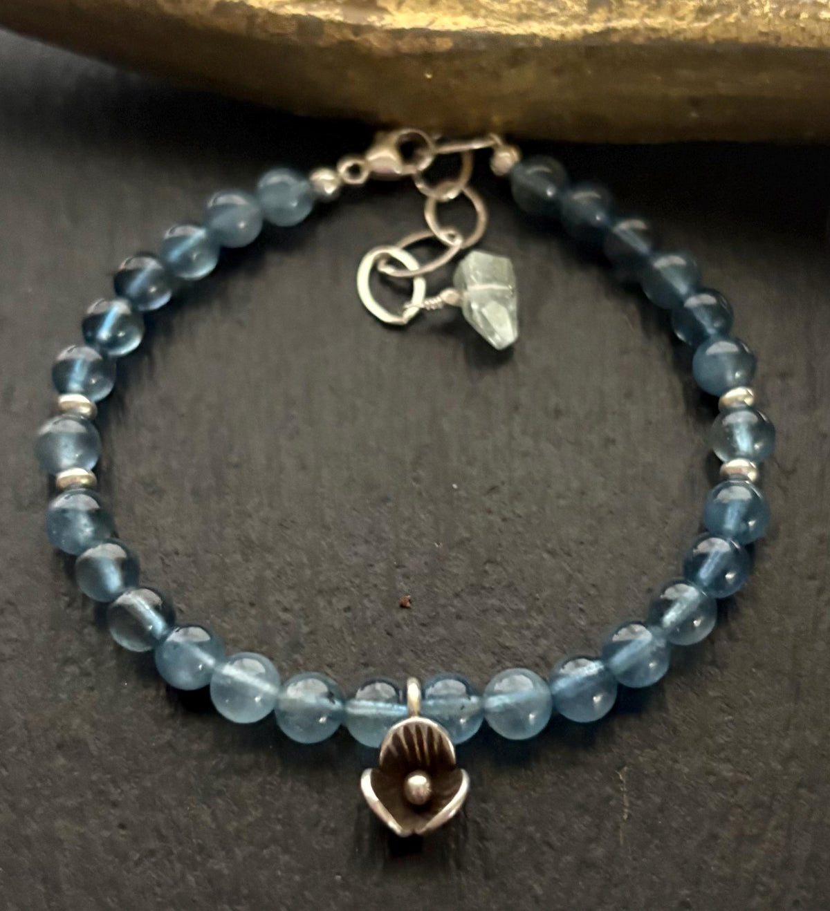 Luxe Natural Santa Maria Blue Aquamarine & Thai silver Flower Charm Bracelet
