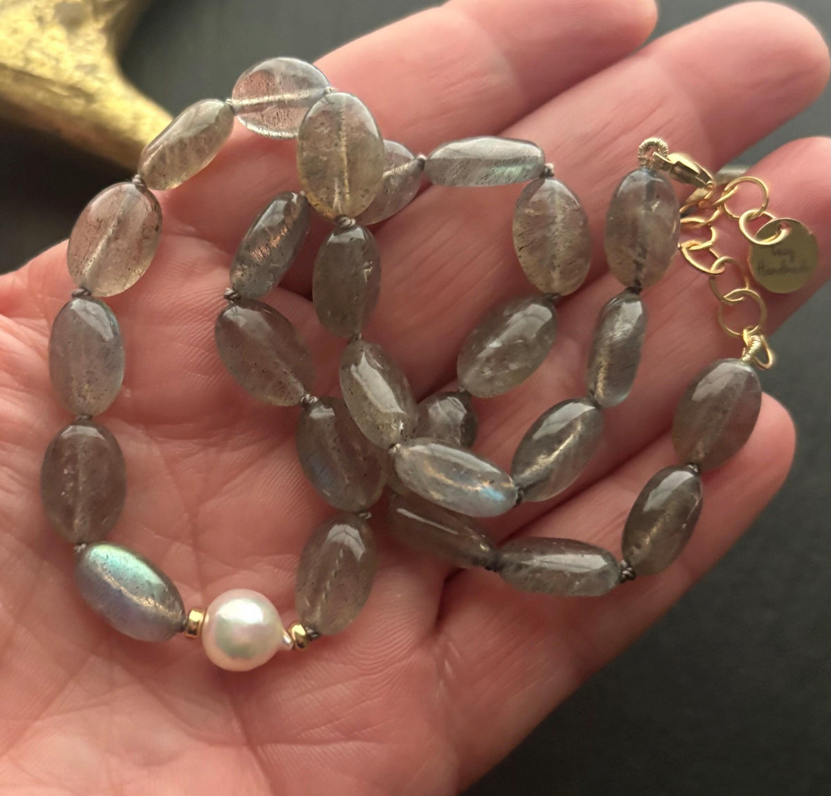 Labradorite Pearl Choker Necklace, Labradorite & Akoya Baroque Pearl, 14K Gold Filled