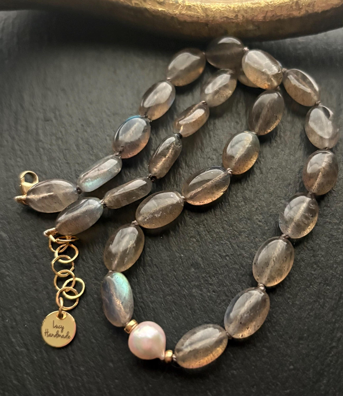 Labradorite Pearl Choker Necklace, Labradorite & Akoya Baroque Pearl, 14K Gold Filled