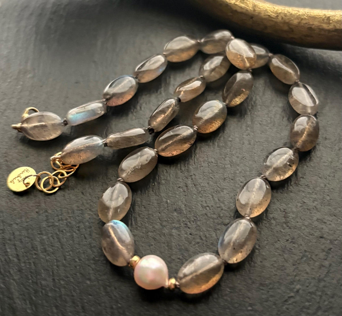 Labradorite Pearl Choker Necklace, Labradorite & Akoya Baroque Pearl, 14K Gold Filled