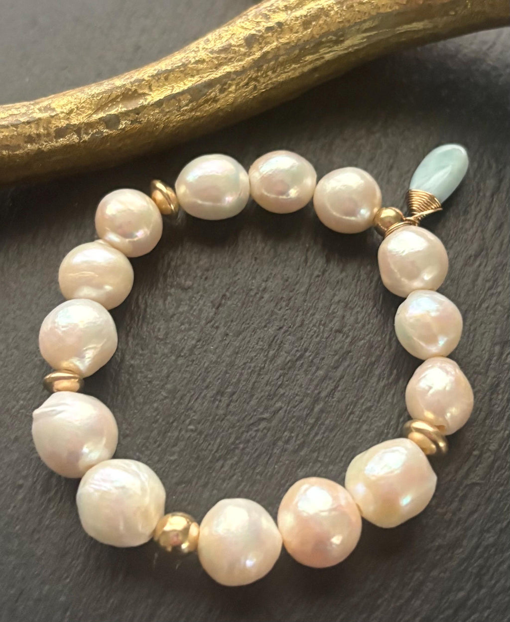Luxe Natural Organic Baroque Pearl Stretch Bracelet, 14k Gold Filled