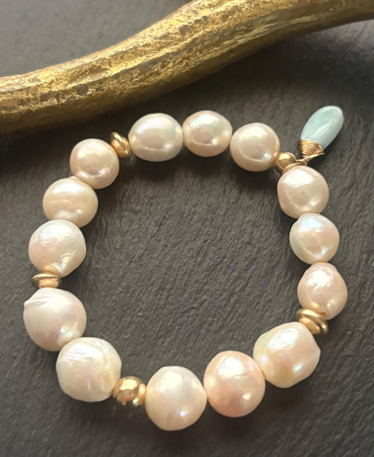 Luxe Natural Organic Baroque Pearl Stretch Bracelet, 14k Gold Filled