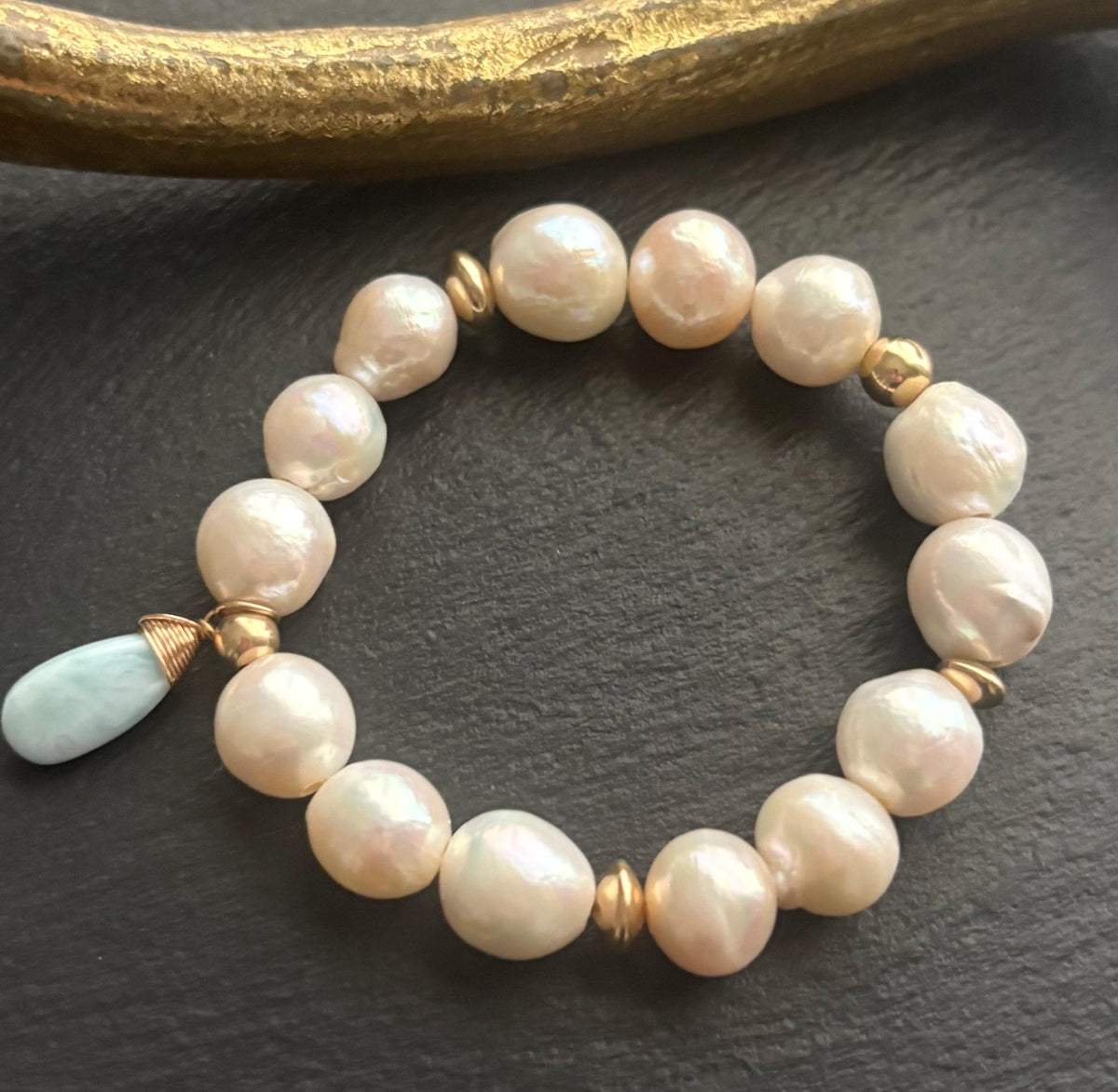 Luxe Natural Organic Baroque Pearl Stretch Bracelet, 14k Gold Filled