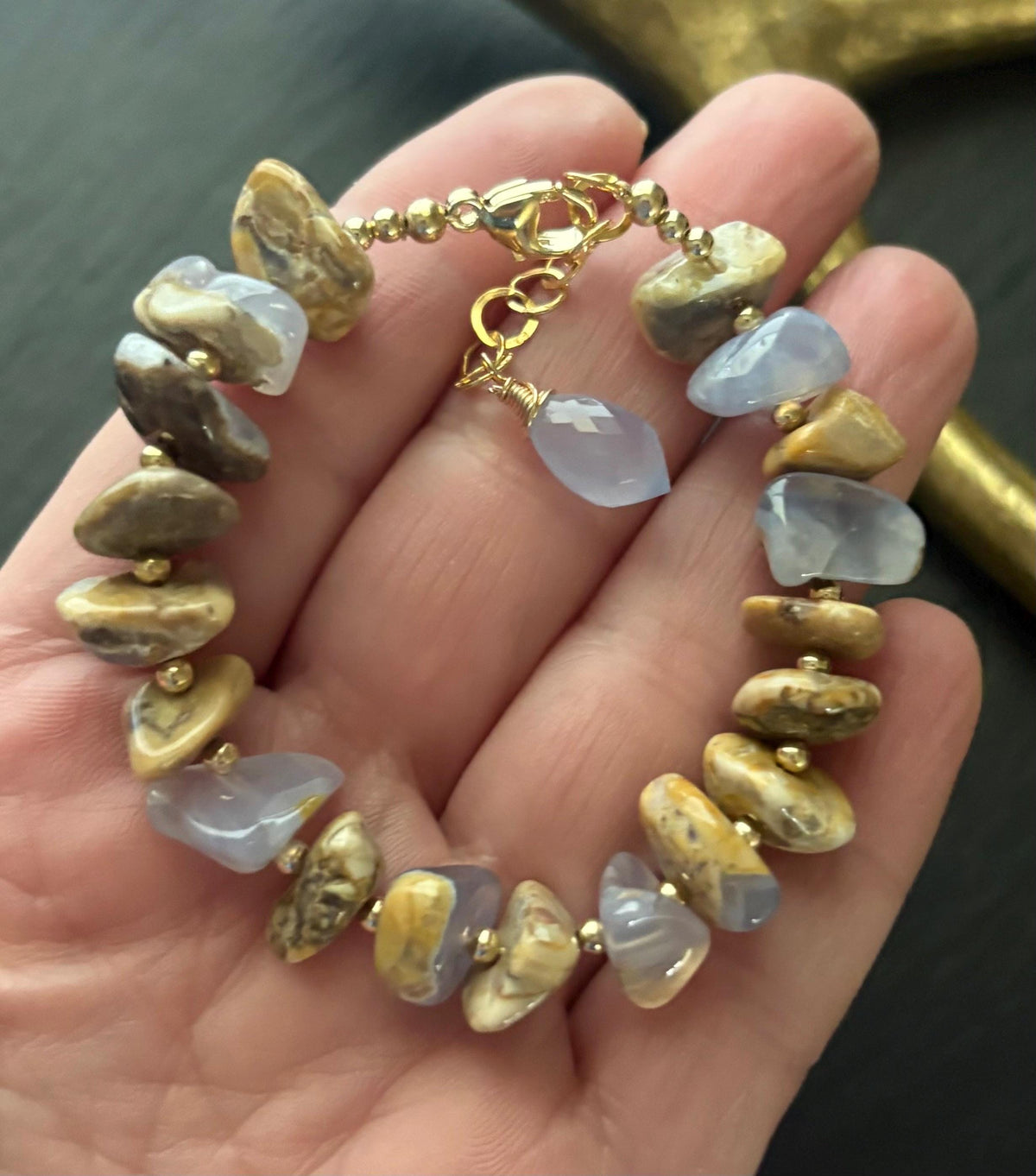 Natural Blue Chalcedony Nugget  Bracelet, 14K Gold Filled, Gemstone Bracelet