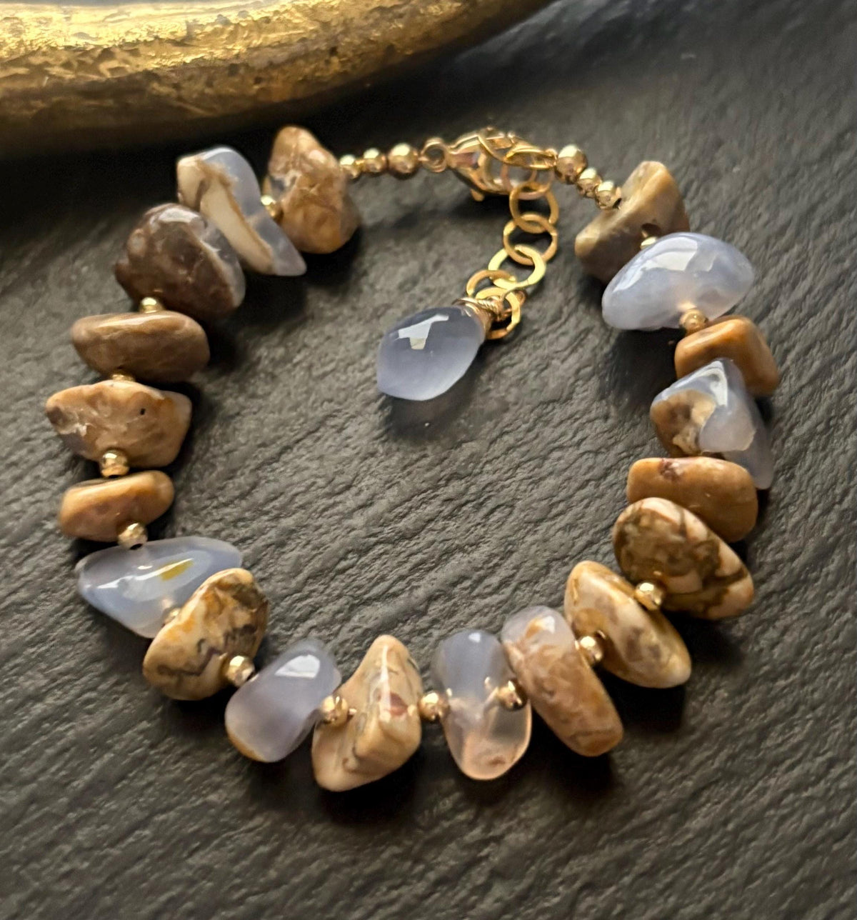 Natural Blue Chalcedony Nugget  Bracelet, 14K Gold Filled, Gemstone Bracelet