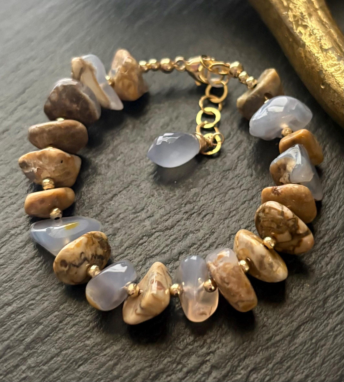 Natural Blue Chalcedony Nugget  Bracelet, 14K Gold Filled, Gemstone Bracelet