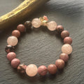 Luxe Natural Rhodonite & Morganite Stretch Gemstone Bracelet , 14K Gold Filled