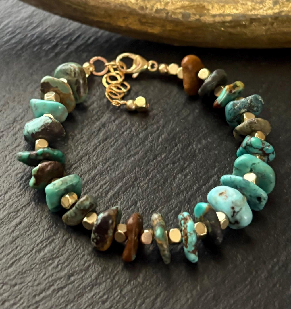 Luxe Genuine Turquoise & Gold Brass Cube Beads