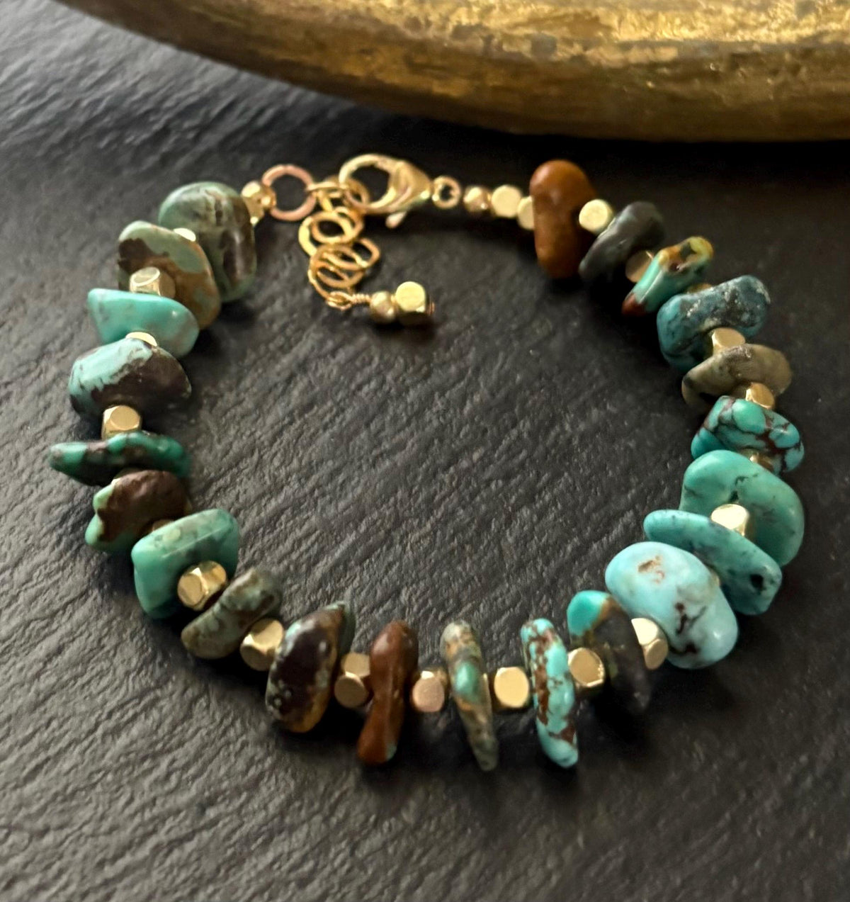 Luxe Genuine Turquoise & Gold Brass Cube Beads