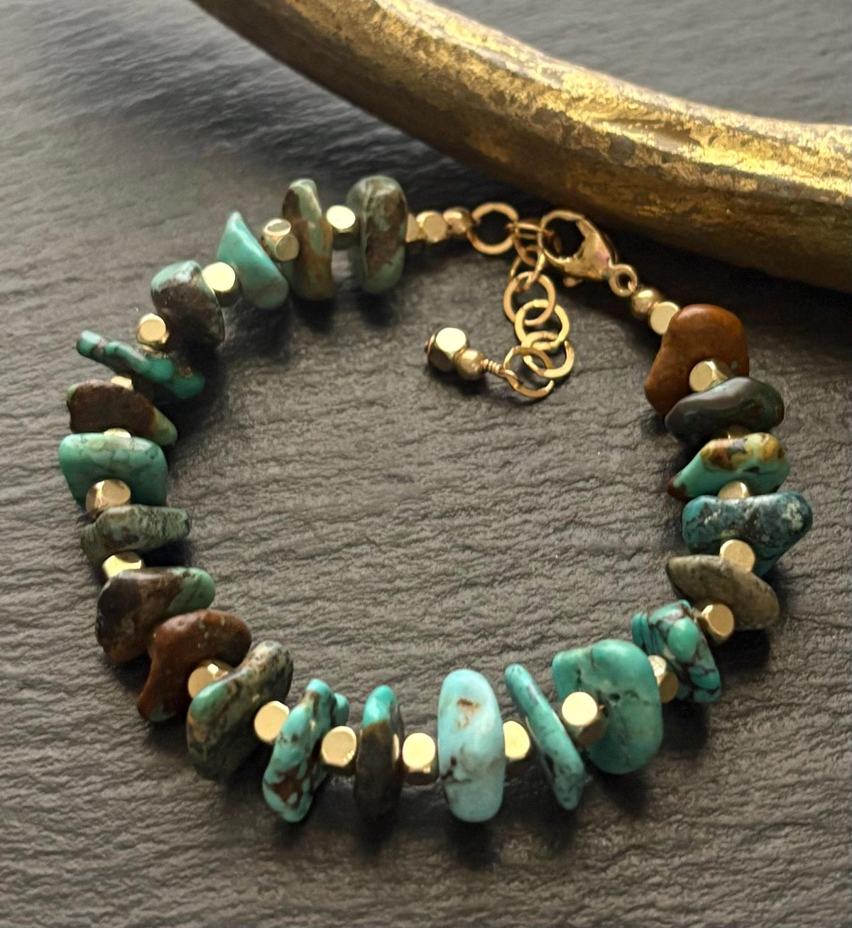 Luxe Genuine Turquoise & Gold Brass Cube Beads