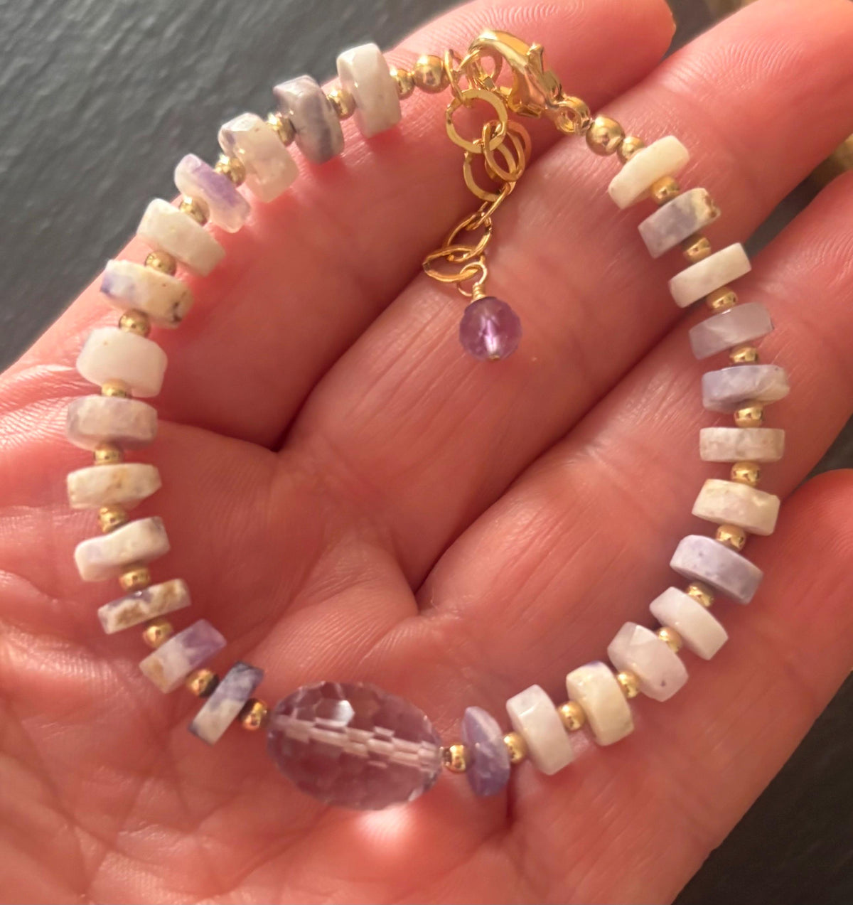 Luxe Tiffany Stone (Opal) & Pink Amethyst Bracelet, 14K Gold Filled