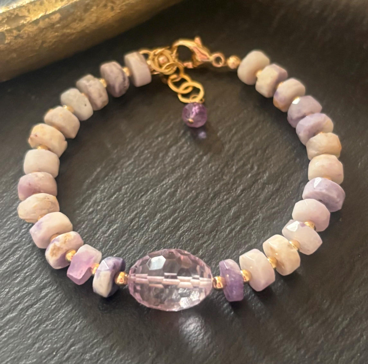 Luxe Tiffany Stone (Opal) & Pink Amethyst Bracelet, 14K Gold Filled