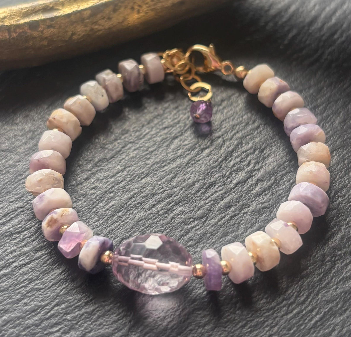 Luxe Tiffany Stone (Opal) & Pink Amethyst Bracelet, 14K Gold Filled