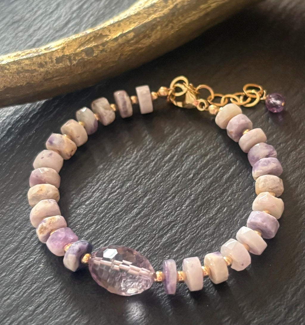 Luxe Tiffany Stone (Opal) & Pink Amethyst Bracelet, 14K Gold Filled