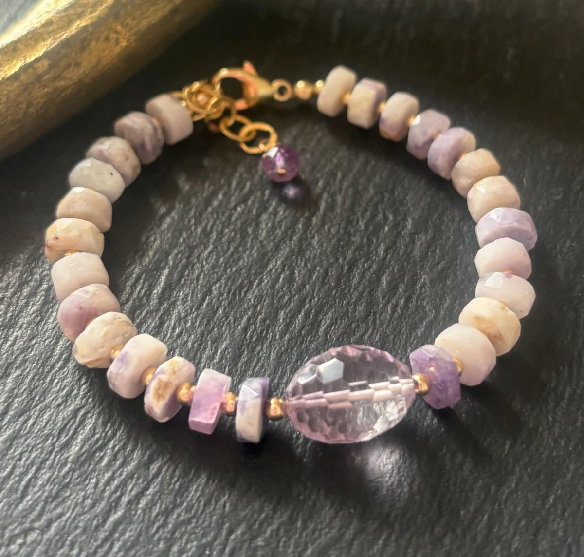 Luxe Tiffany Stone (Opal) & Pink Amethyst Bracelet, 14K Gold Filled