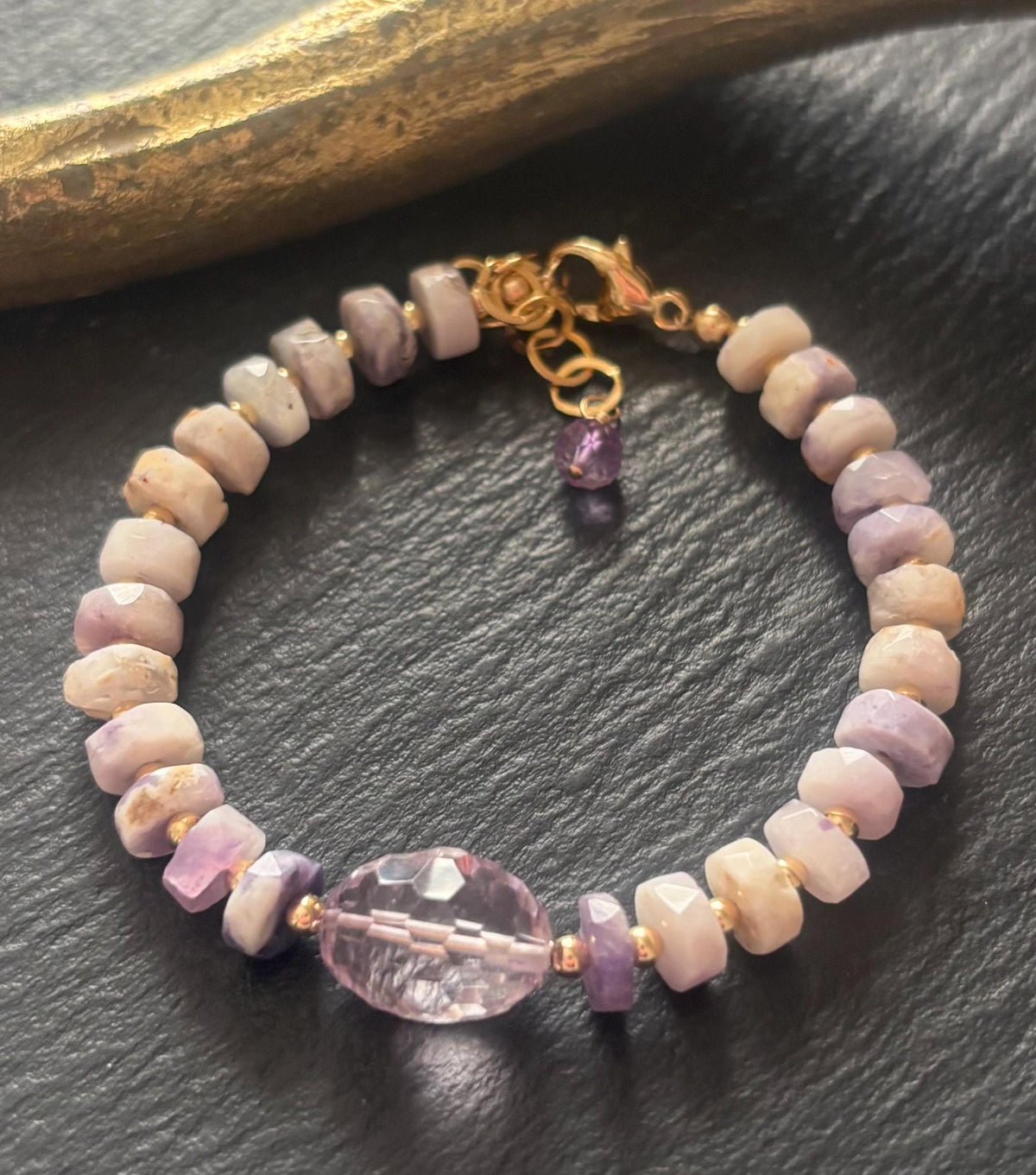 Luxe Tiffany Stone (Opal) & Pink Amethyst Bracelet, 14K Gold Filled
