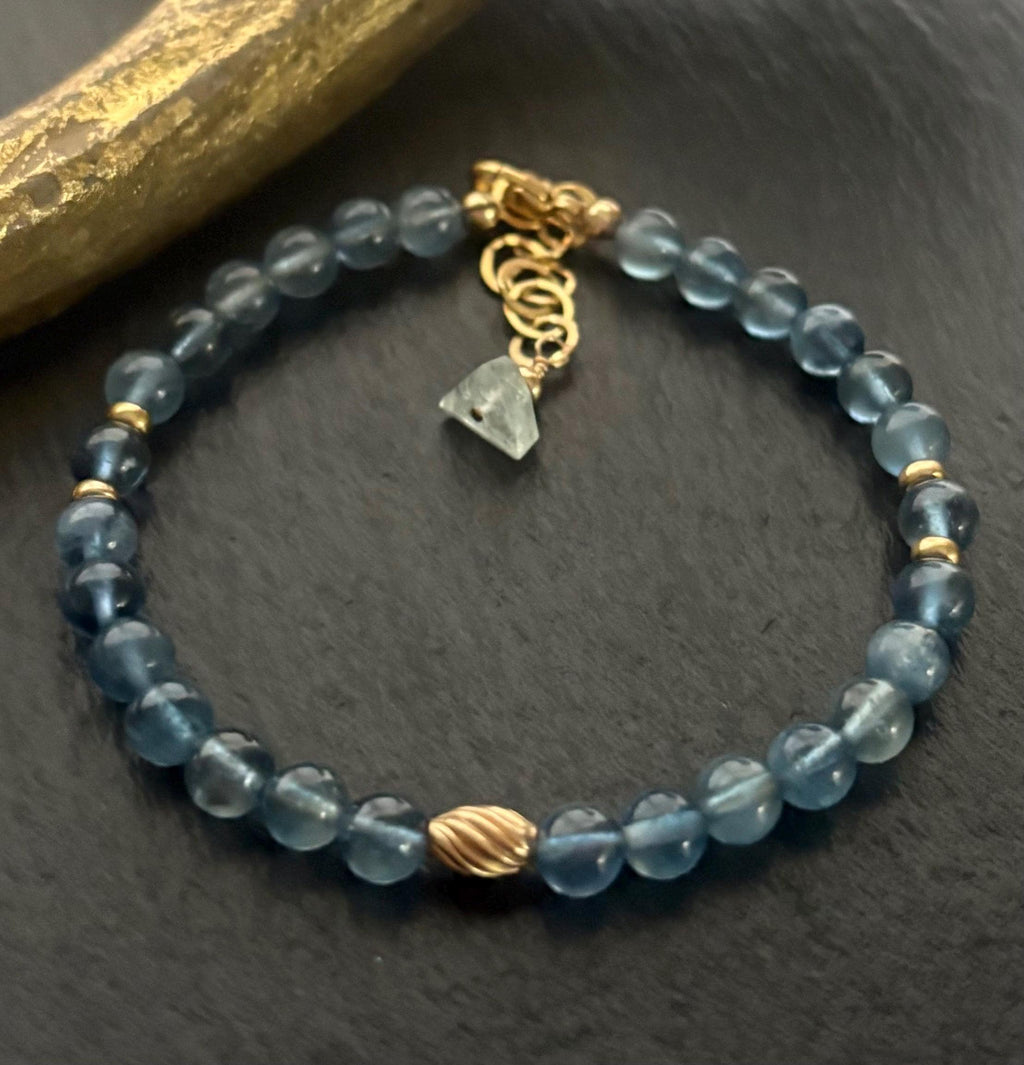 Luxe AAA Natural Santa Maria Blue Aquamarine Gemstone Bracelet, 14K Gold Filled