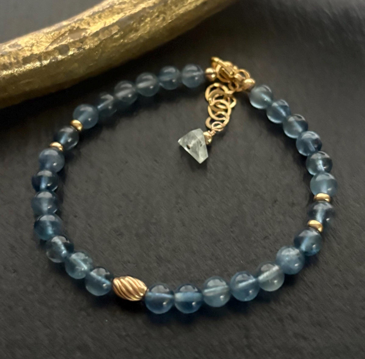 Luxe AAA Natural Santa Maria Blue Aquamarine Gemstone Bracelet, 14K Gold Filled