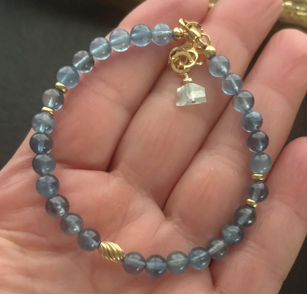 Luxe AAA Natural Santa Maria Blue Aquamarine Gemstone Bracelet, 14K Gold Filled