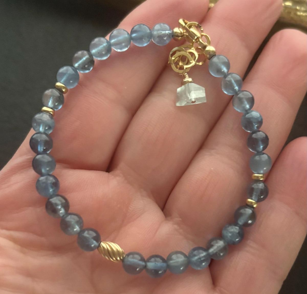 Luxe AAA Natural Santa Maria Blue Aquamarine Gemstone Bracelet, 14K Gold Filled