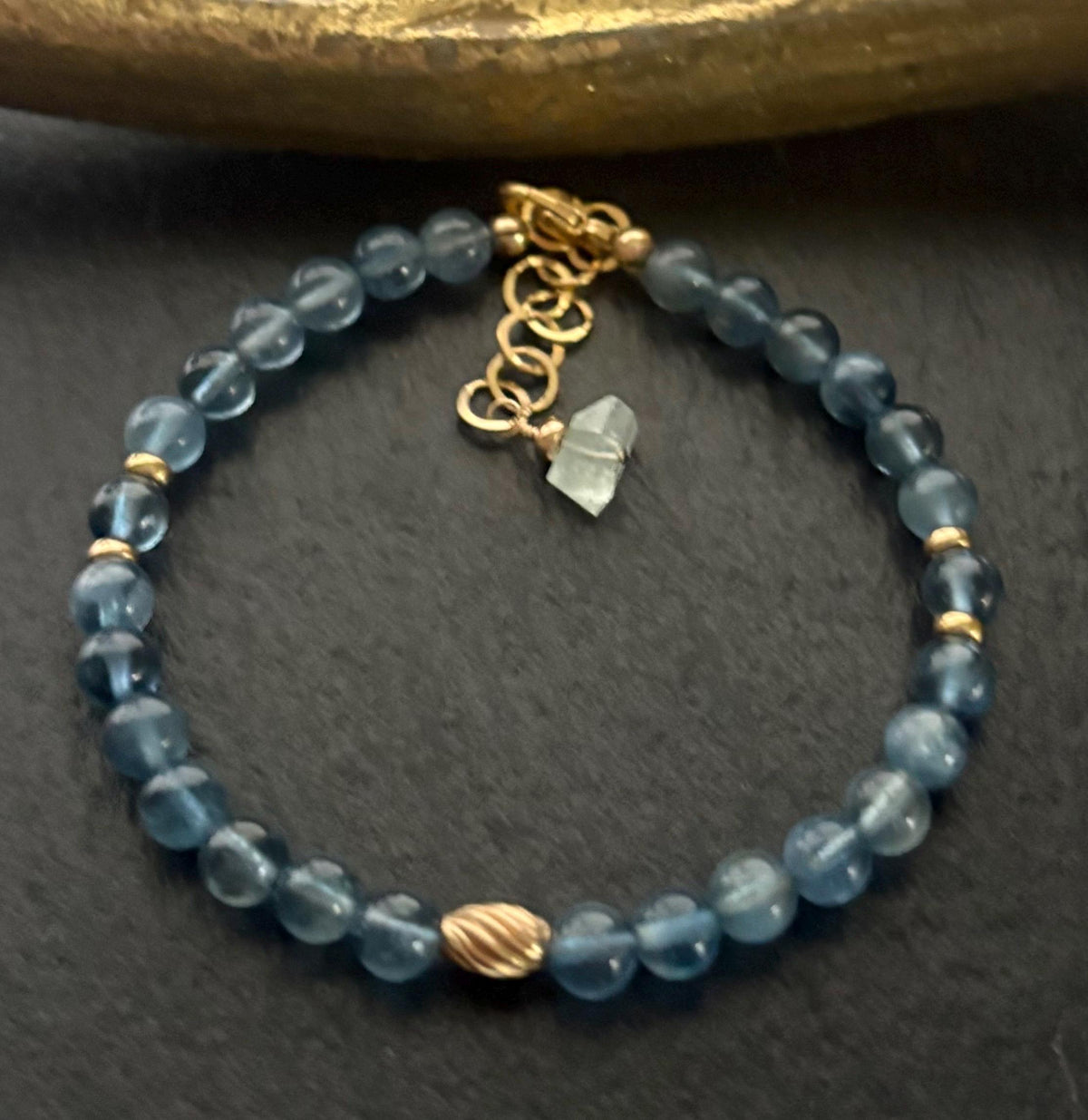 Luxe AAA Natural Santa Maria Blue Aquamarine Gemstone Bracelet, 14K Gold Filled