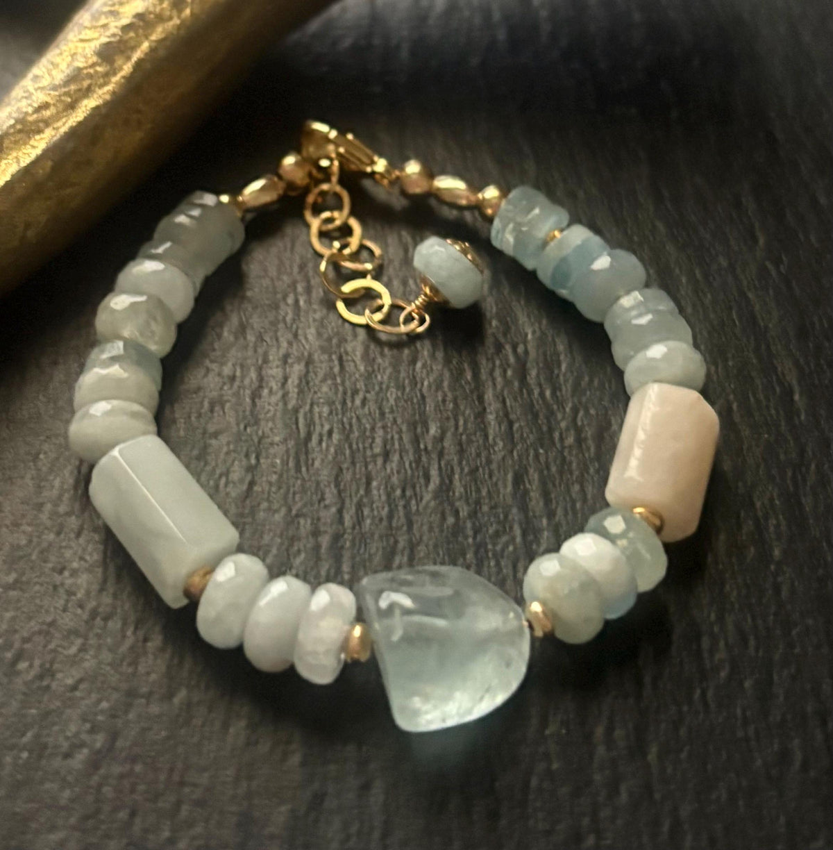Natural Aquamarine Bracelet, 14K gold Filled, Gemstone Necklace