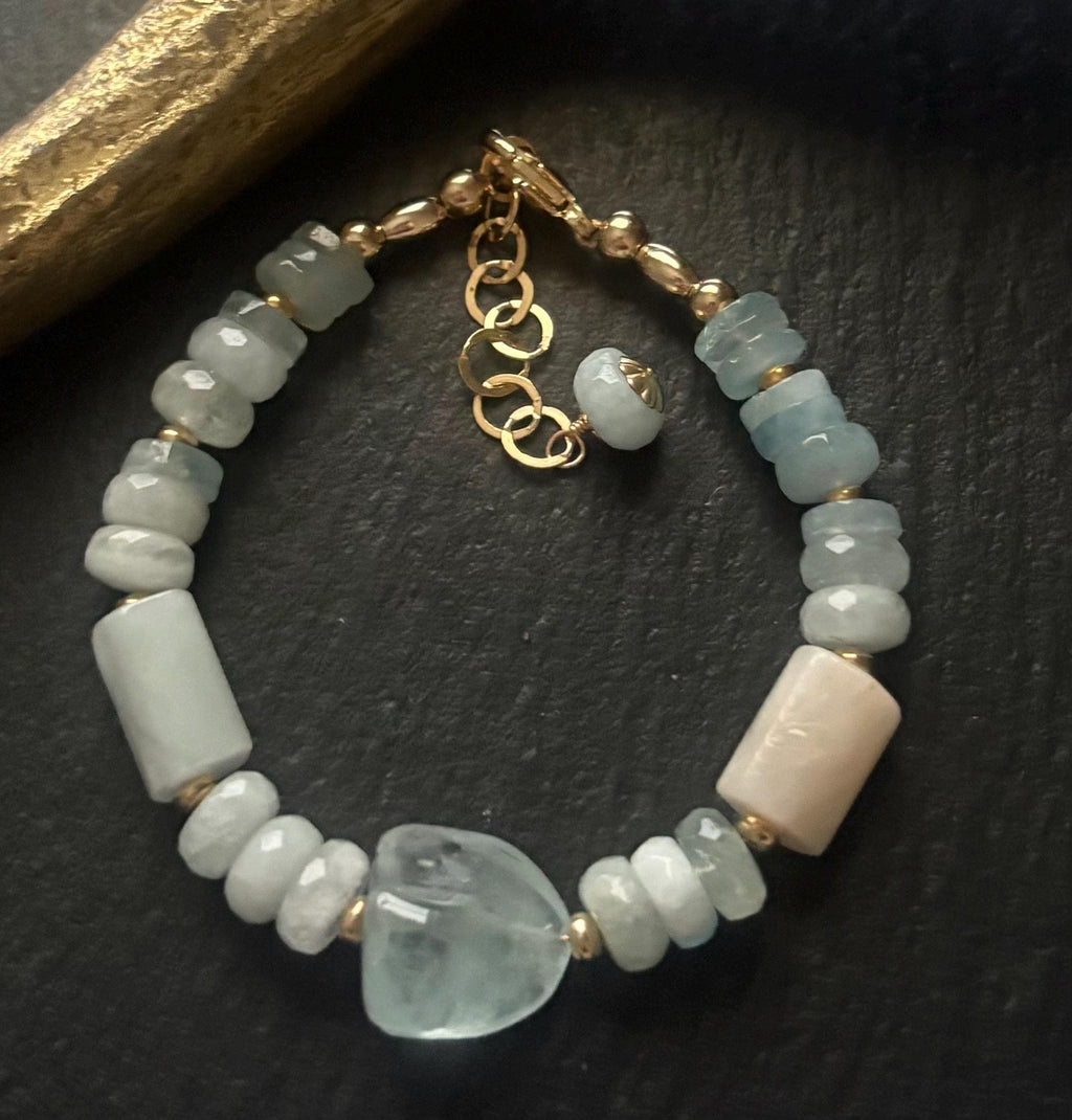 Natural Aquamarine Bracelet, 14K gold Filled, Gemstone Necklace
