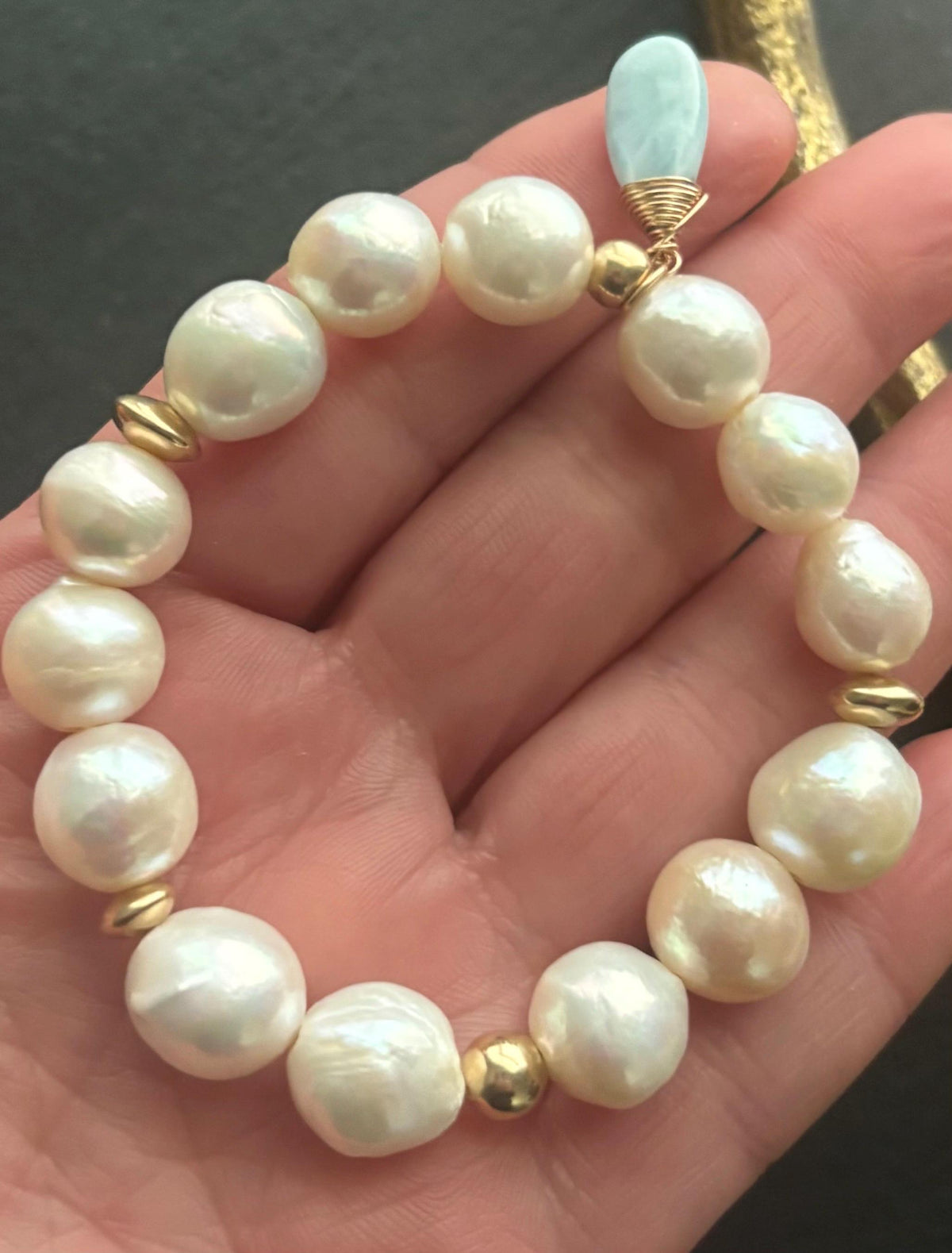 Luxe Natural Organic Baroque Pearl Stretch Bracelet, 14k Gold Filled