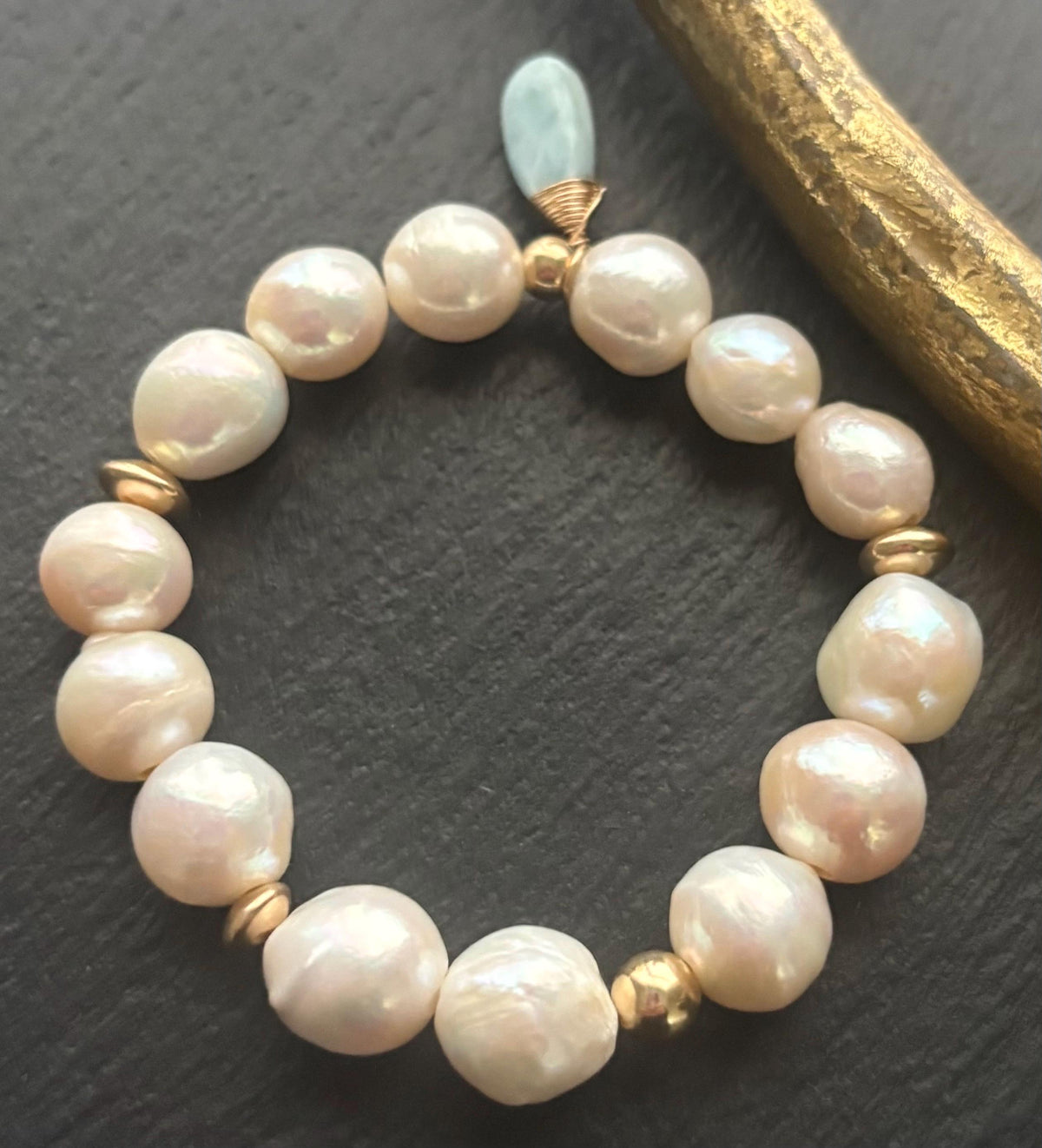 Luxe Natural Organic Baroque Pearl Stretch Bracelet, 14k Gold Filled