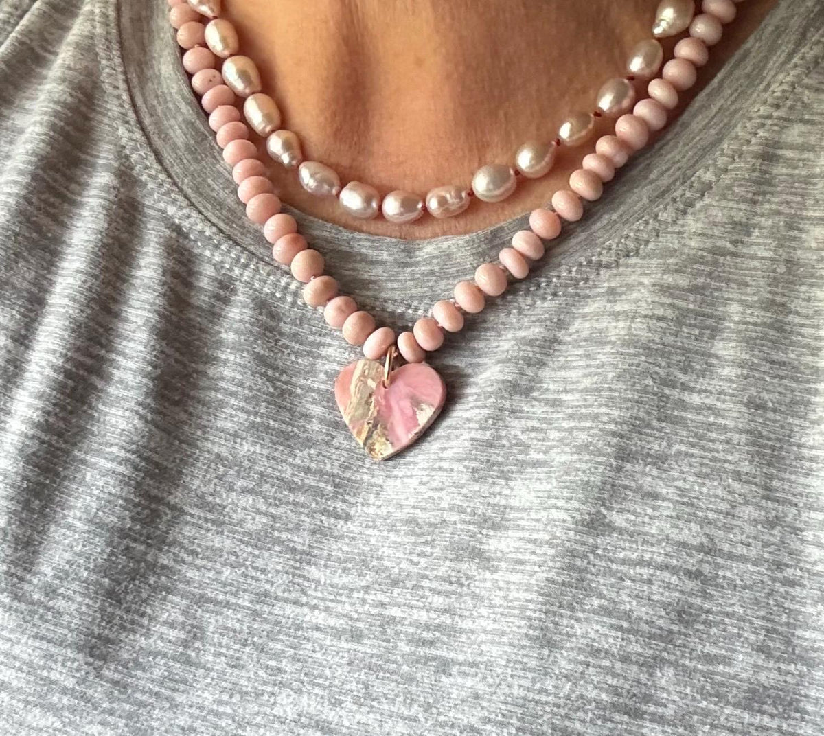 Natural Mauve Pink high luster Baroque Pearl Knotted Necklace, 14k Solid Gold Components.