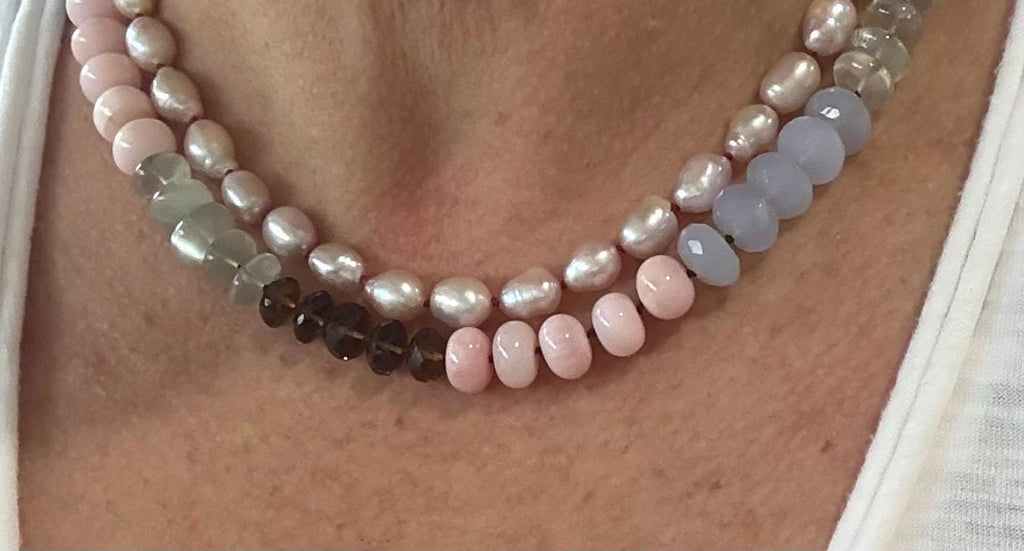 Multi Gemstone Knotted Necklace, 14K Gold Filled