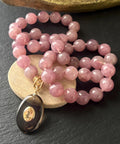 Madagascar Rose Quartz Necklace, Smoky Quartz Citrine Pendant, Hand Knotted Gemstone