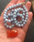 Blue Angelite Necklace, Red Onyx Fish Pendant, White Topaz, 14K Gold Filled
