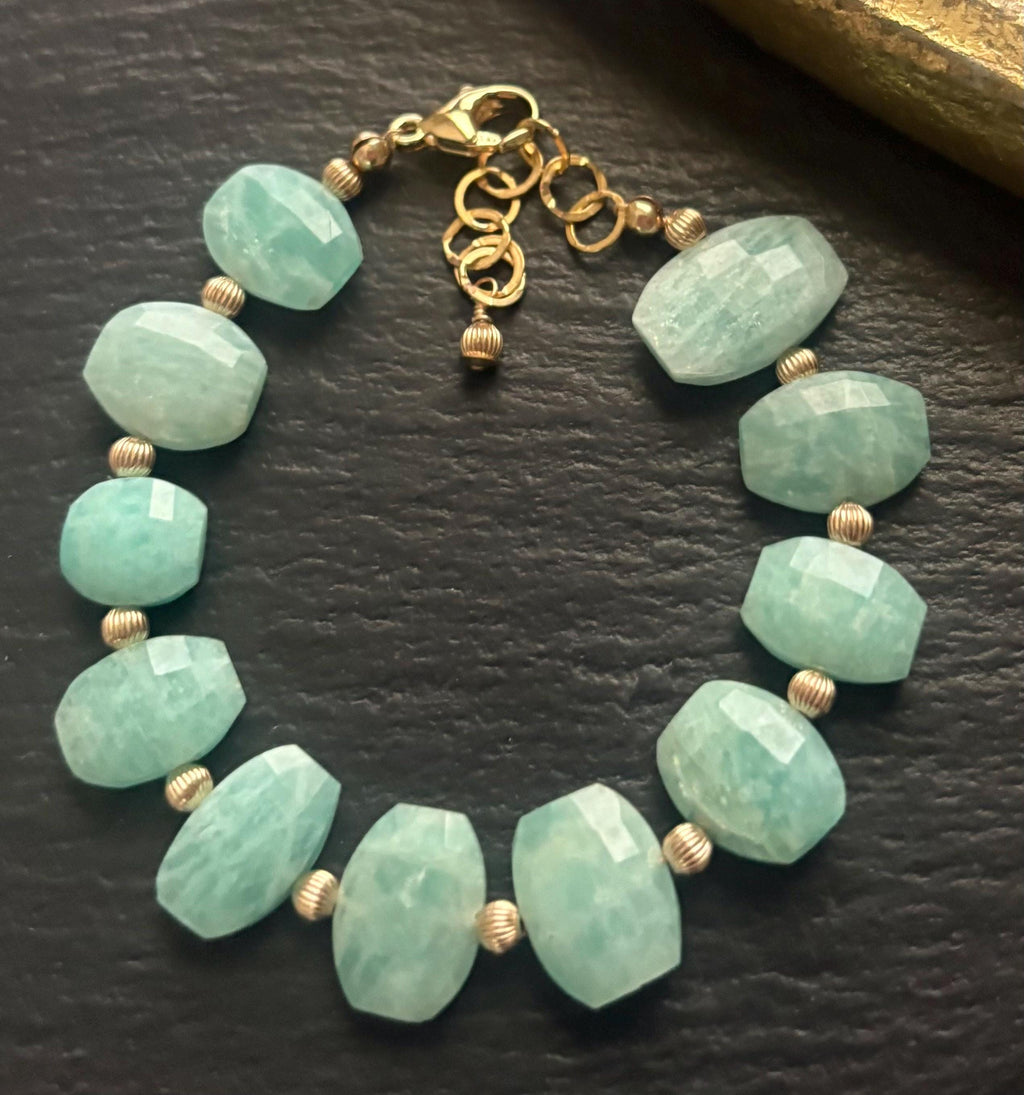 Luxe Peruvian Amazonite Gemstone Bracelet , 14K Gold Filled