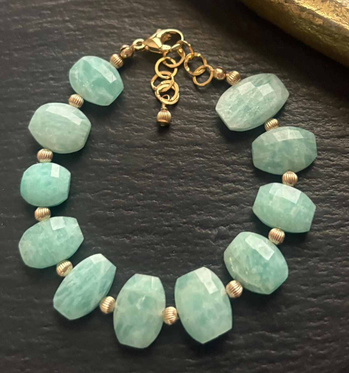 Luxe Peruvian Amazonite Gemstone Bracelet , 14K Gold Filled