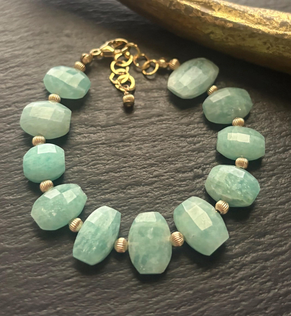 Luxe Peruvian Amazonite Gemstone Bracelet , 14K Gold Filled