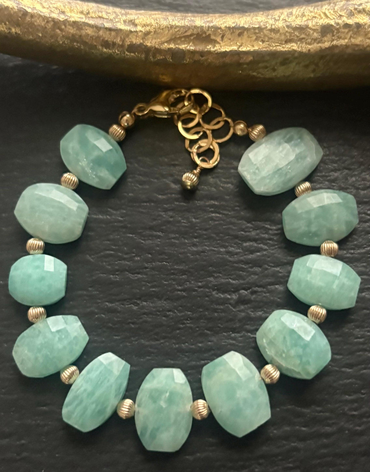 Luxe Peruvian Amazonite Gemstone Bracelet , 14K Gold Filled