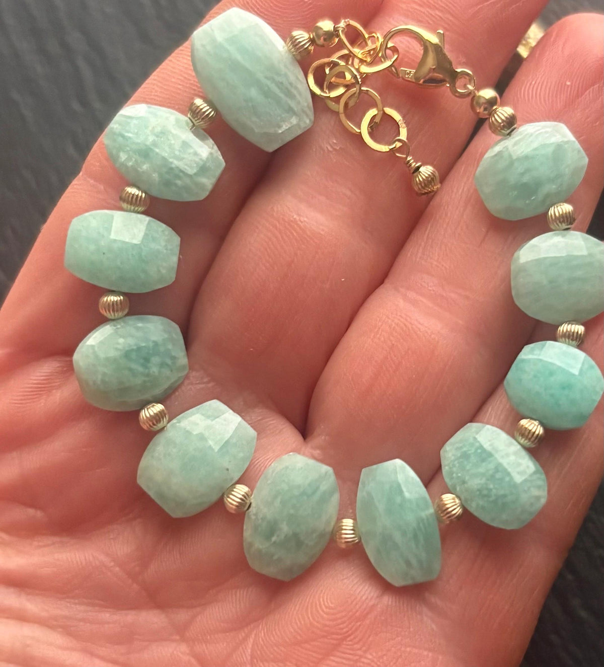 Luxe Peruvian Amazonite Gemstone Bracelet , 14K Gold Filled