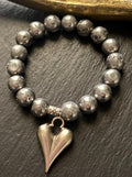 Luxe Silver Titanium Druzy Bracelet & Large Elongated Puffy Heart  Charm