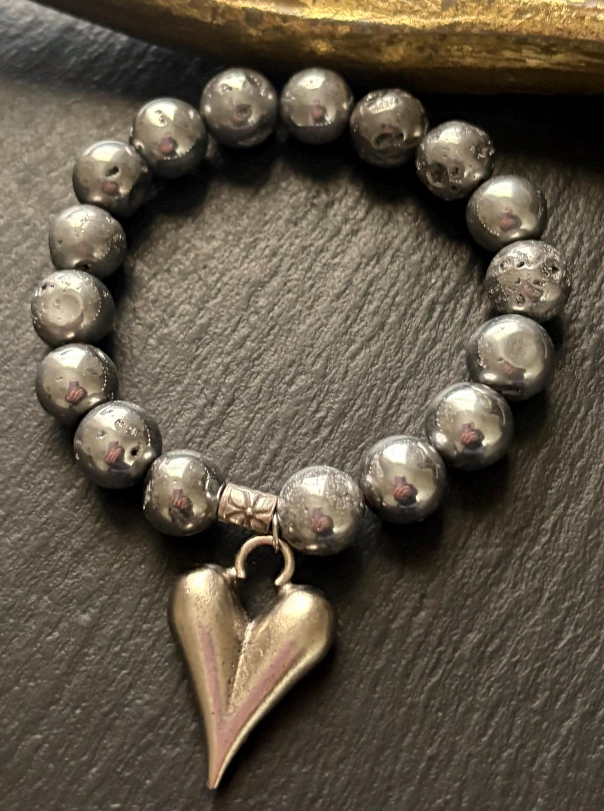 Luxe Silver Titanium Druzy Bracelet & Large Elongated Puffy Heart  Charm