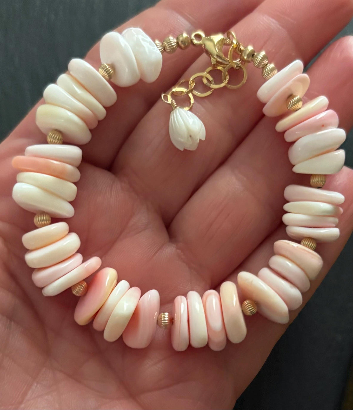 Pink Queen Conch Bracelet, 14k Gold Filled, Shell Bracelet