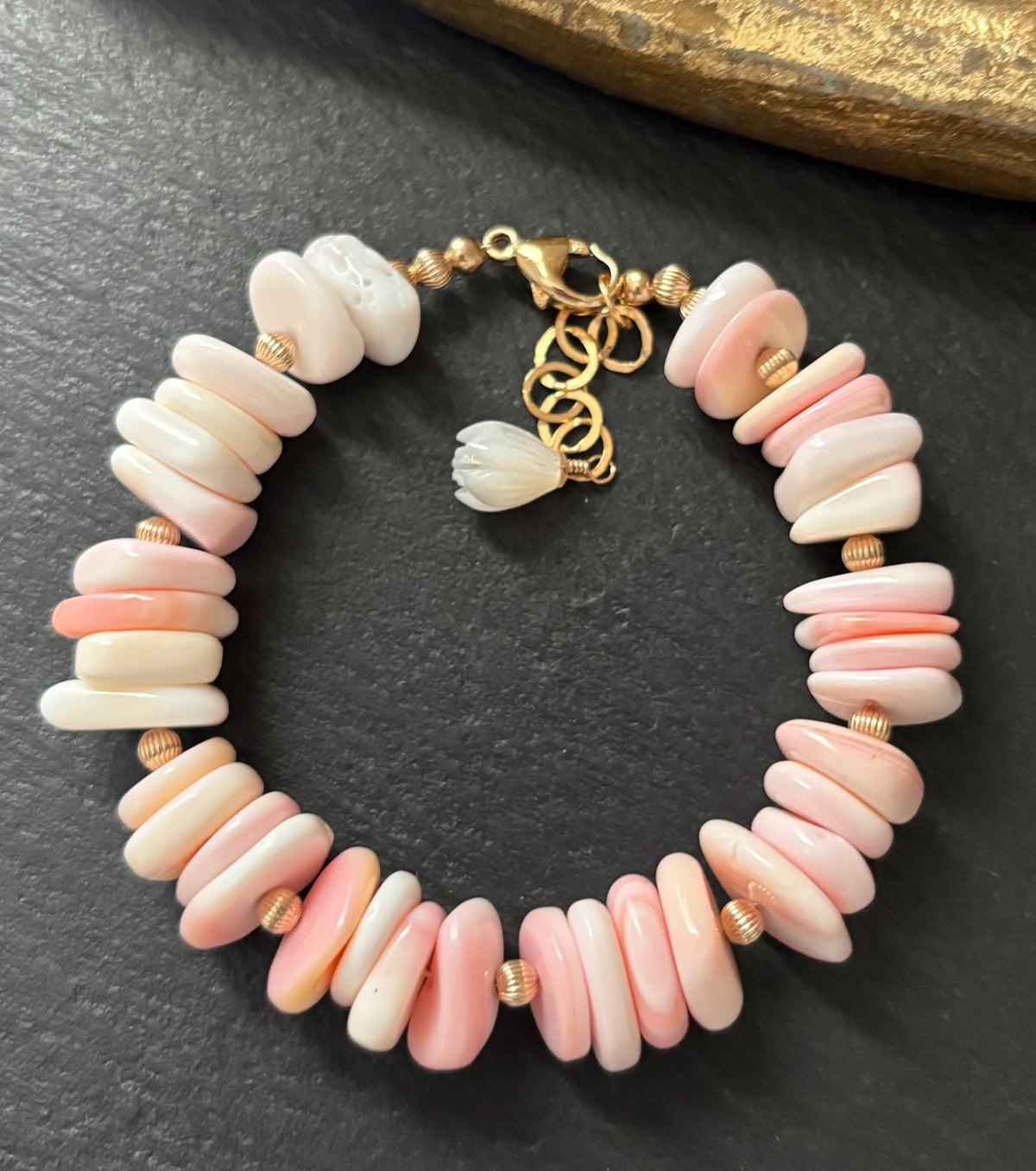 Pink Queen Conch Bracelet, 14k Gold Filled, Shell Bracelet