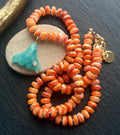 Orange Spiny Oyster Necklace & Amazonite Fish Tail Pendant, 14K Gold Filled