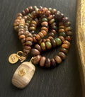 Brown Opal Knotted Necklace, Calcite & Citrine Pendant, Hand Knotted Gemstone Jewelry, 14K Gold Filled