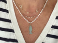 Freshwater Pearl Necklace, Aqua Blue Chalcedony Fish Pendant, Hand Knotted Silk, 14K Gold Filled