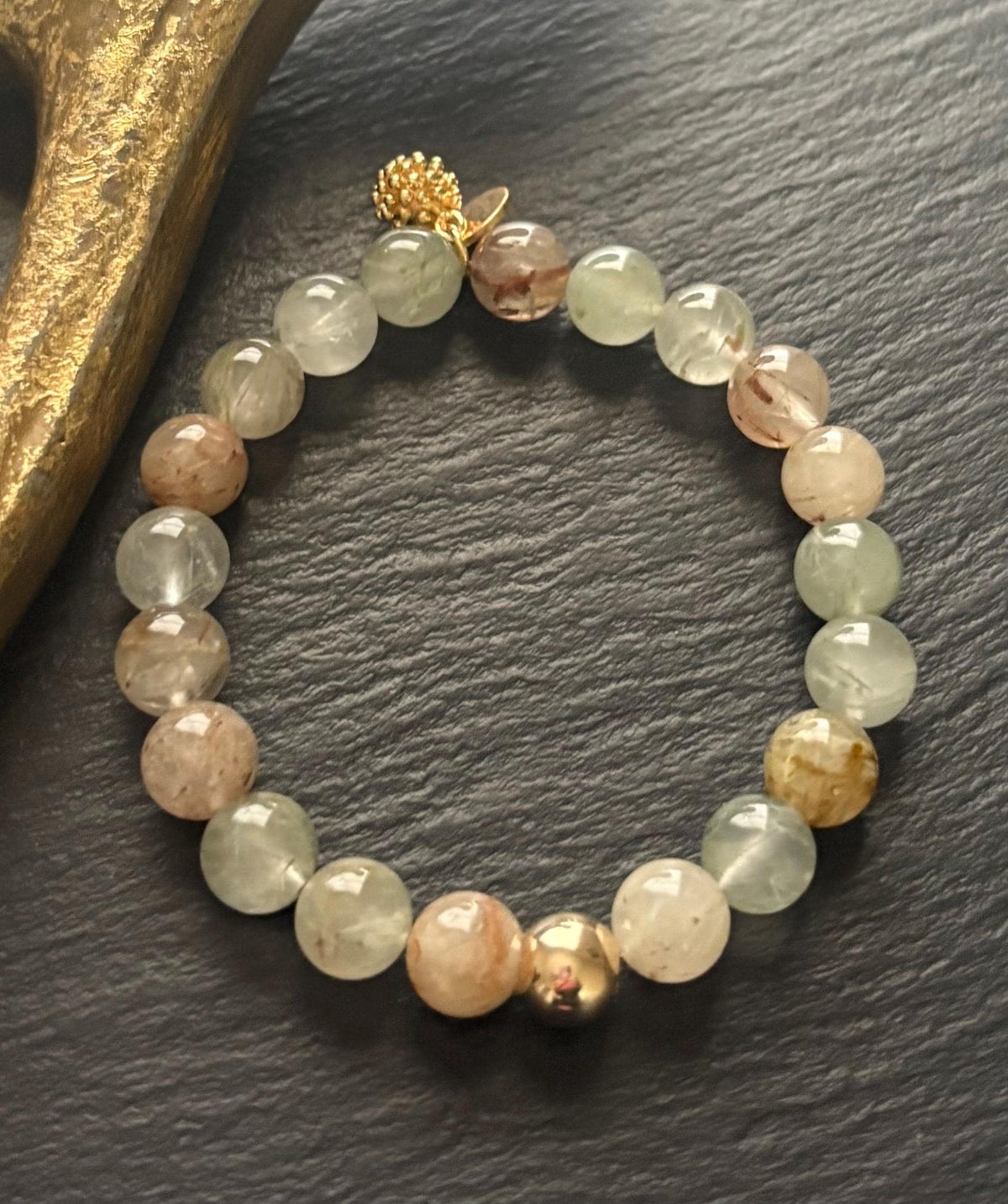 Luxe Natural Green Phantom Quartz Lodalite Stretch Bracelet, 14K Gold Filled