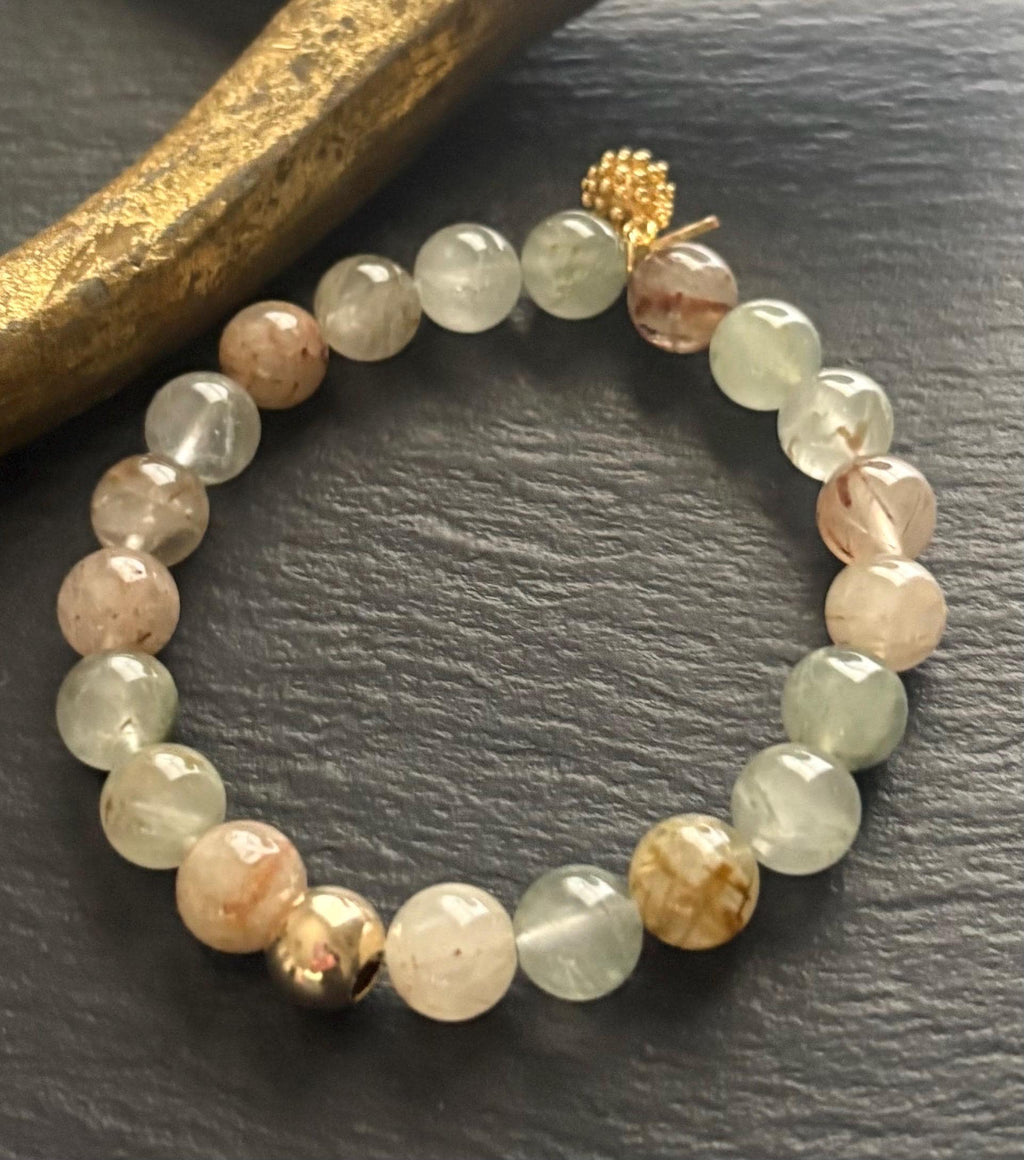Luxe Natural Green Phantom Quartz Lodalite Stretch Bracelet, 14K Gold Filled