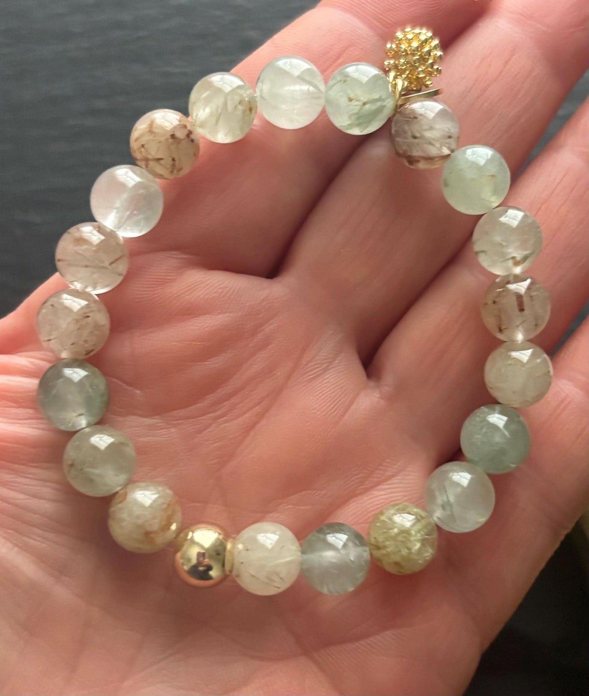 Luxe Natural Green Phantom Quartz Lodalite Stretch Bracelet, 14K Gold Filled